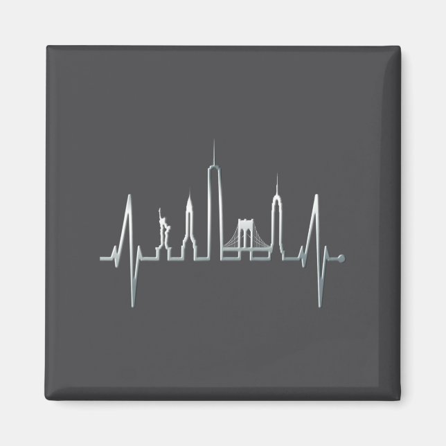 Imán New York Skyline Heartbeat Love Statue Of Liberty  (Frente)