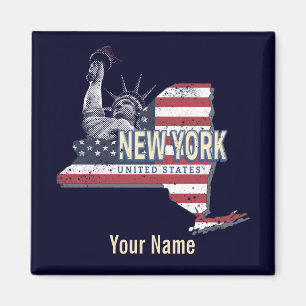 Imán New York State Estados Unidos Retro Map Vintage US