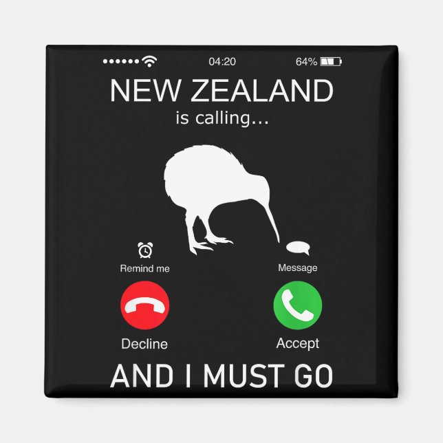 Imán New Zealand Is Calling And I Must Go, Zealand Funn (Frente)