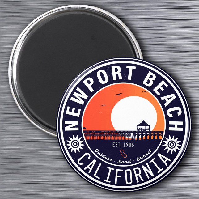Imán Newport Beach California Retro Sunset Vacation 80 (Subido por el creador)