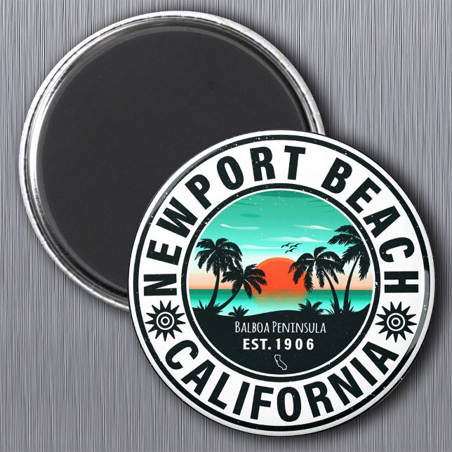 Imán Newport Beach California Retro Sunset Vacation 80 (Subido por el creador)