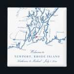 Imán Newport Rhode Island Destination Wedding Favor<br><div class="desc">¡Pedidos rápidos y fáciles! Estos imanes de mapa de Newport, RI, hacen grandes favores de boda en Newport para incluirlos en sus bolsos de bienvenida de bodas de destino de Rhodie Island. Mueva el corazón haciendo clic en "Editar usando herramienta de diseño" en "Personalizar". Perfecto para todos los lugares de...</div>