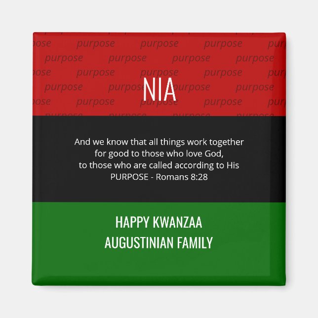 Imán NIA Romans 8 28 Feliz Kwanzaa (Frente)