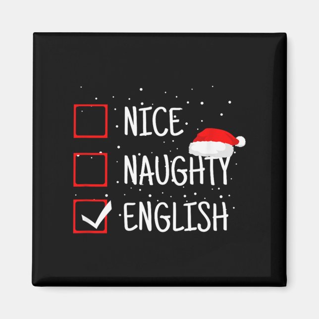 Imán Nice Naughty English Christmas Checklist Funny Eng (Frente)