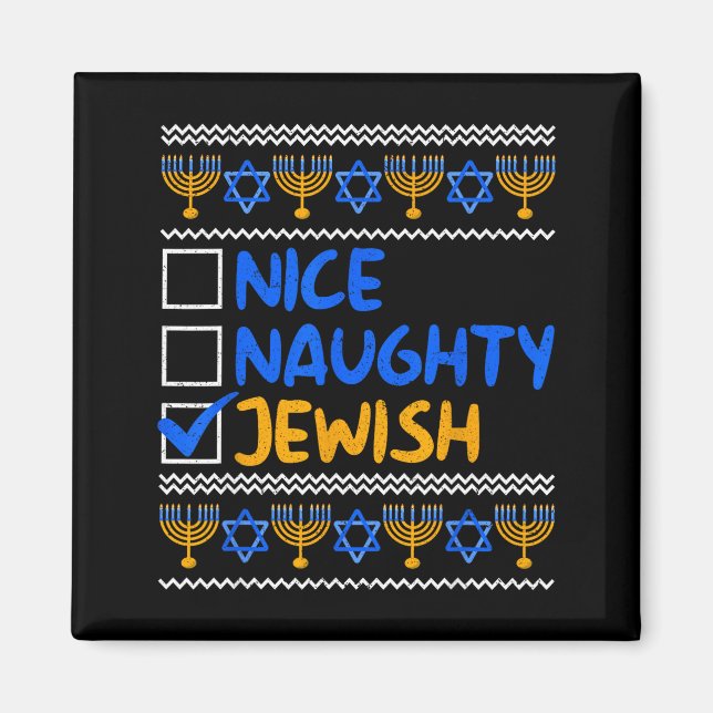 Imán Nice Naughty Jewish Ugly Hanukkah Chanukah Sweater (Frente)