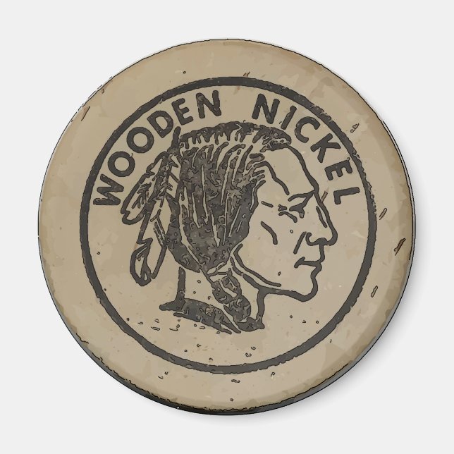Imán Nickle de cabeza india de madera, añada texto (Frente)