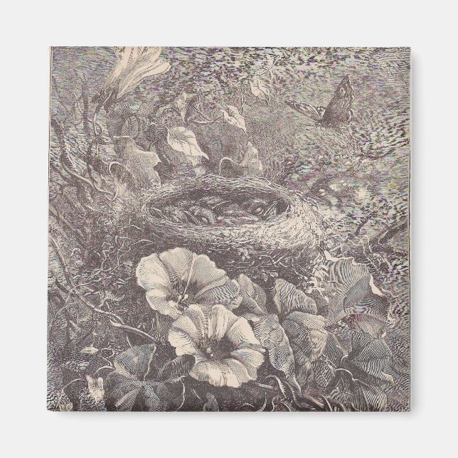 Imán Nido, flores y mariposa (Frente)