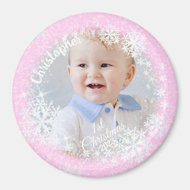 Imán Nieve brillante de color rosado (Frente)