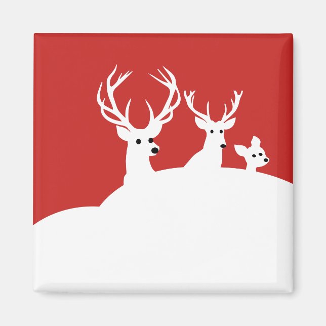 Imán Nieve de ciervo de familia de renos blancos rojos (Frente)