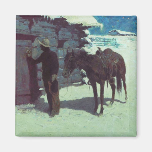 Imán Nieve de invierno de caballos y bovinas (Frente)