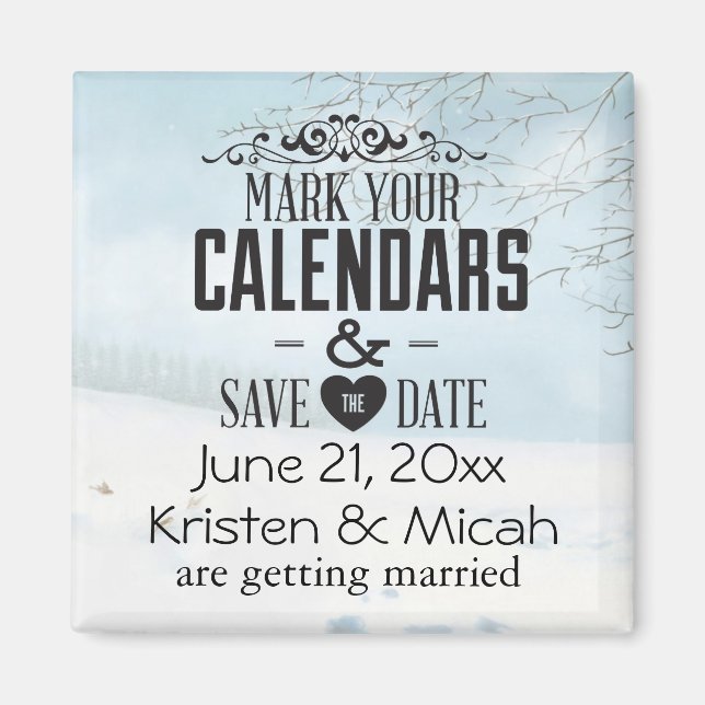 Imán Nieve de invierno Guardar la fecha (Frente)