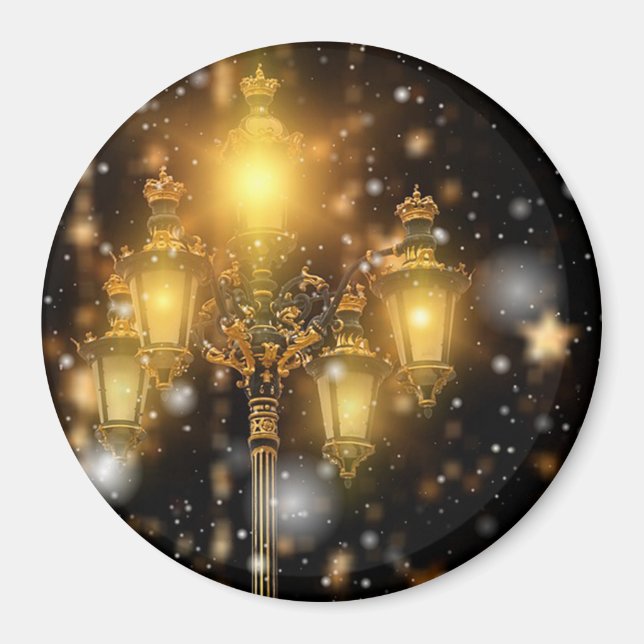 Imán Nieve reluciente cayendo sobre la lámpara (Frente)