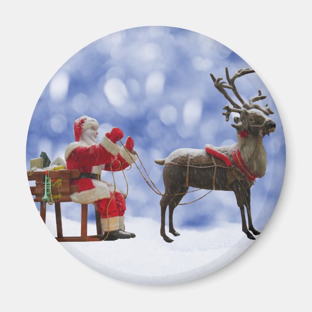 Imán Nieve sobre la nieve de los renos de Santa navidad (Frente)