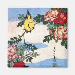 Imán Nightingale y Rosas Bella Artes japonés de Hokusai