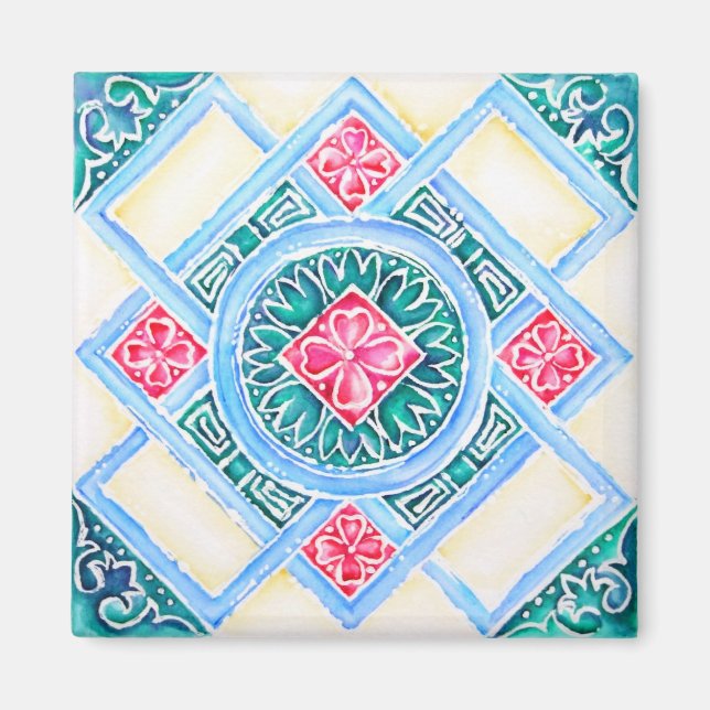 Imán Nilo geométrica Peranakan Verde azulado (Frente)