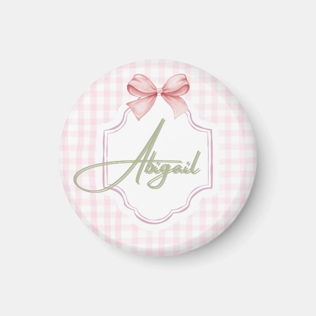 Imán Niña Abigail Personalizada Bow&Gingham (Frente)