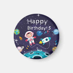 Imán Niña astronauta en la luna, nombre monogramado