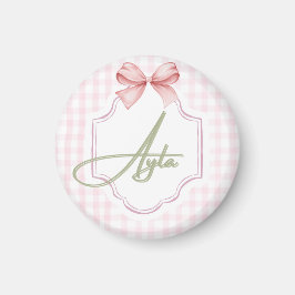 Imán Niña Ayla Nursery Bow&Gingham personalizada