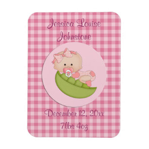 Imán Niña bebé personalizada en una Invitación rosa de 