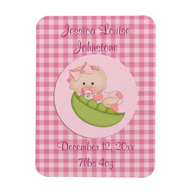 Imán Niña bebé personalizada en una Invitación rosa de  (Vertical)