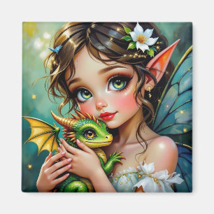 Imán Niña bonita de temática hada y dragón  