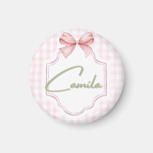 Imán Niña Camila Bebé Personalizada Bow&Gingham (Frente)