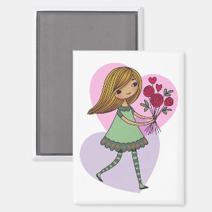 Imán Niña Con Flores