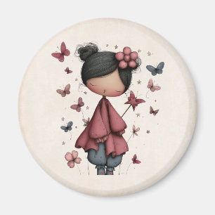 Imán Niña con varita mágica y mariposas Lindo