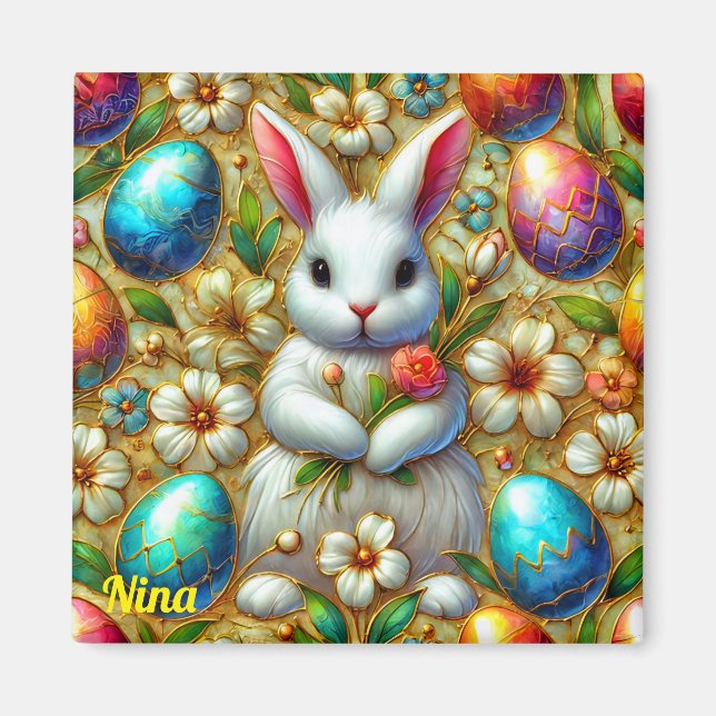 Imán NINA~ Conejo de Pascua y Huevos ~ (Frente)