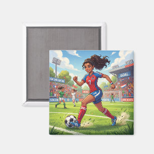 Imán Niña de dibujos animados linda jugando fútbol