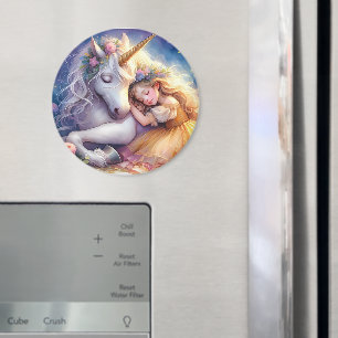 Imán Niña Durmiendo Paisaje de Ensueño de Unicornio