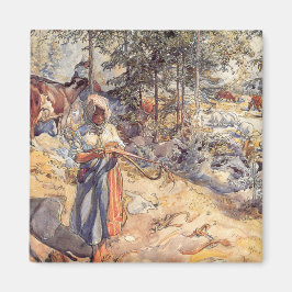 Imán Niña en la pradera (niño con animales de granja)