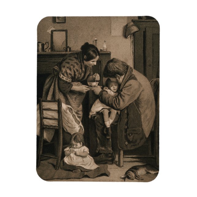 Imán Niña enferma apoyada por su padre y su madre (Vertical)