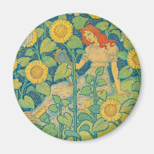 Imán Niña flor en jardín de girasol