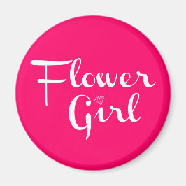 Imán Niña flor guión retro blanco en rosa caliente