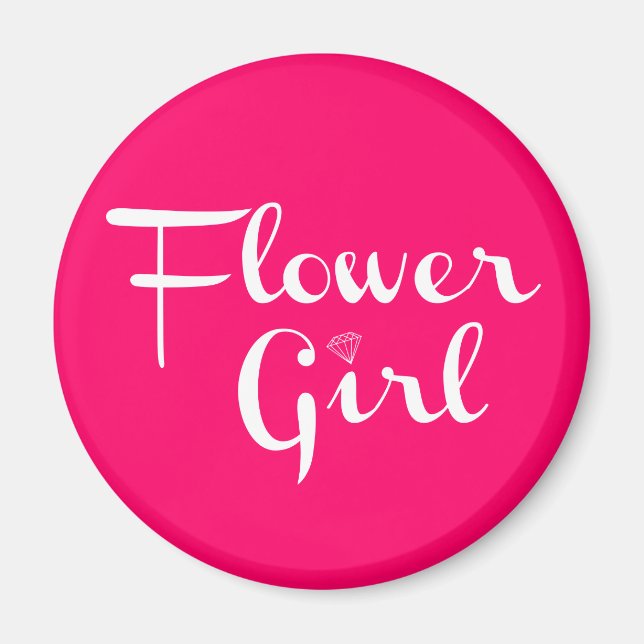 Imán Niña flor guión retro blanco en rosa caliente (Frente)
