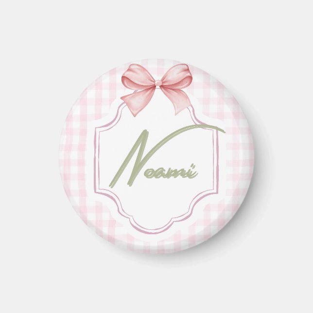 Imán Niña Nove Noemí Personalizada Bow&Gingham (Frente)