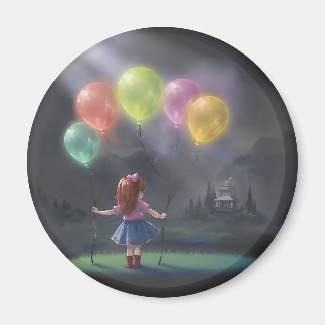 Imán Niña pequeña con globos (Frente)