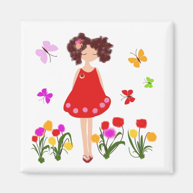 Imán Niña pequeña en el jardín (Frente)