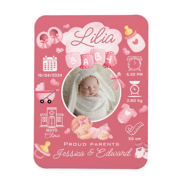 Imán Niña pequeña linda Nacida Estrellas Pink Newborn M (Vertical)