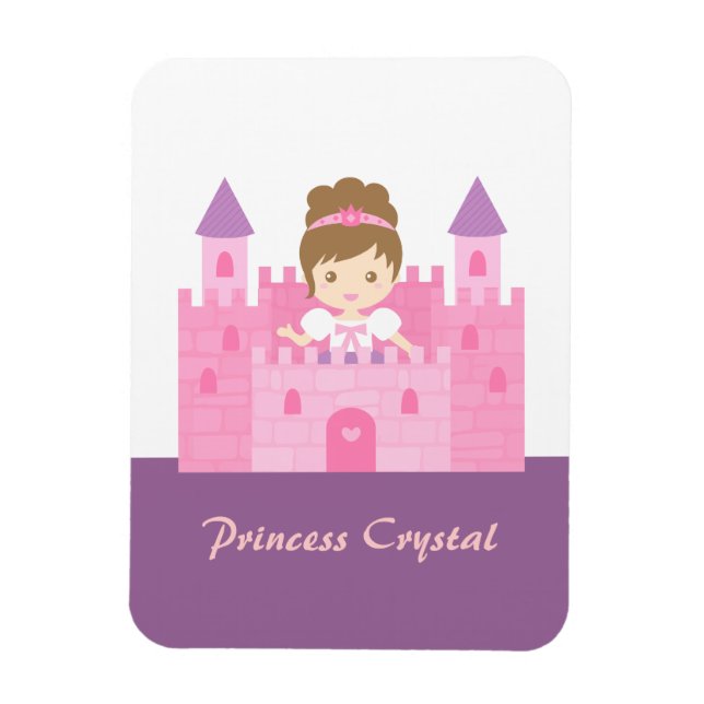 Imán Niña Princesa Linda en Cuento de Hadas de Castillo (Vertical)