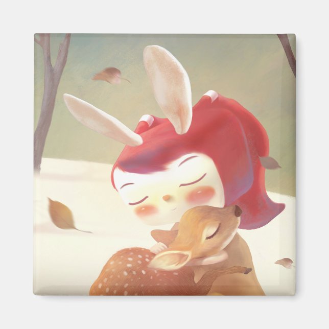 Imán Niña que abraza a ciervo (Frente)