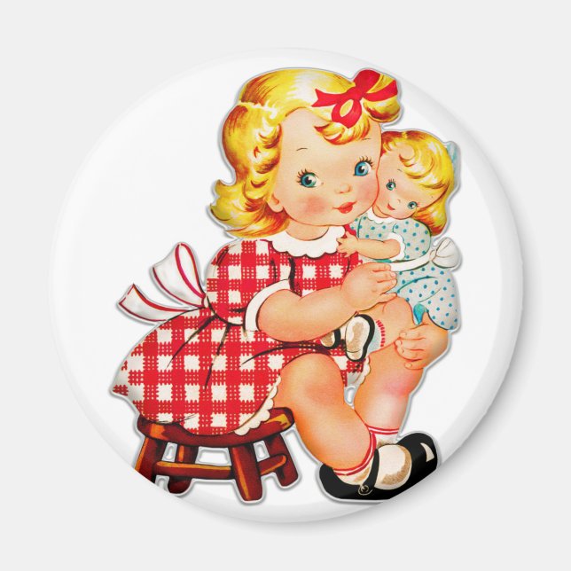 Imán Niña retro vintage muñeca niña (Frente)