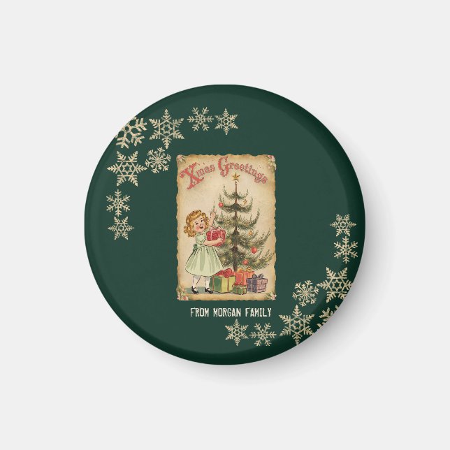 Imán Niñas de pinos de época presentan copos de nieve (Frente)