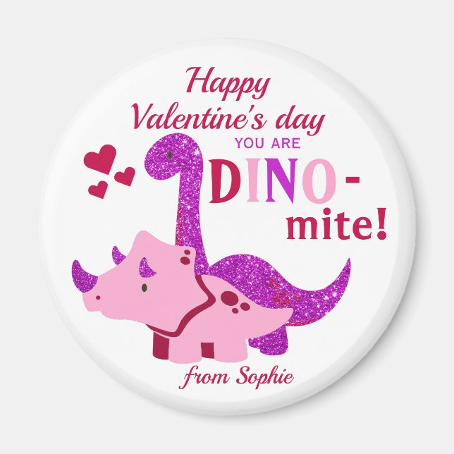 Imán Niñas Día de San Valentín Girly Dinosaur Dino-mite (Frente)