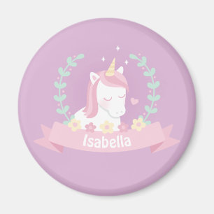 Imán Niñas Flores Unicornio Mágico Blanco Lindo