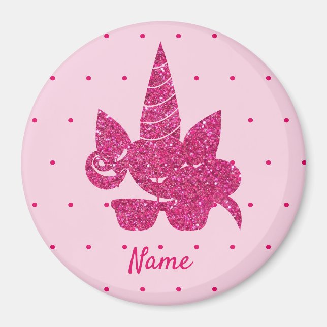 Imán Niñas Purpurinas Rosa Unicorn (Frente)
