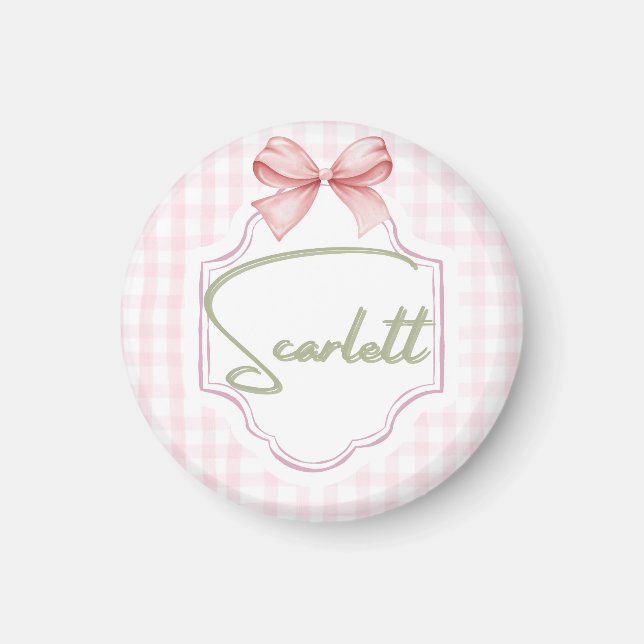 Imán Niñera Escarlett Personalizada Gingham (Frente)