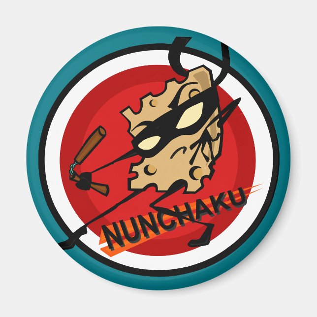 IMÁN NINJA CHEESE CON NUNCHUCKS ROUND MAGNET (Frente)