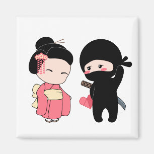 Imán Ninja del Día de San Valentín y Geisha
